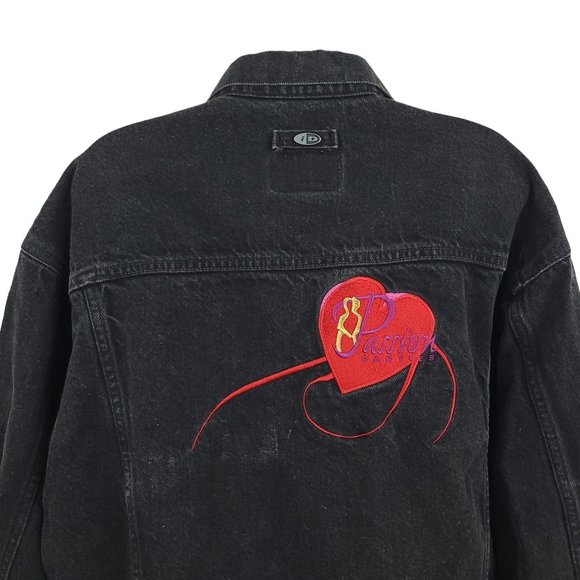 Vintage ID Wear Passion Parties Black Denim Jacket Adult L Embroidered Patch - Picture 4 of 12